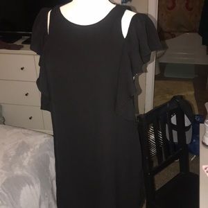 Black slip ruffle sleeve dress